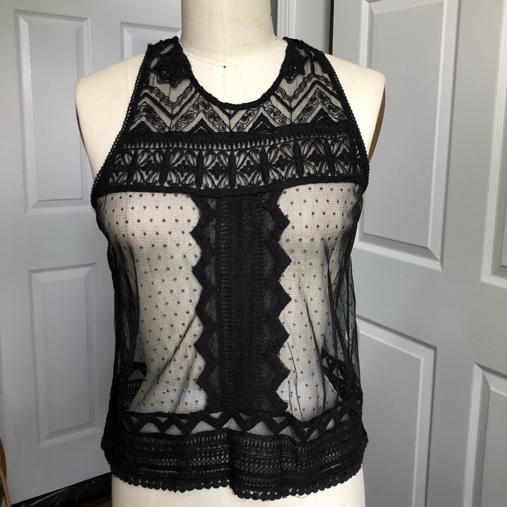 Black sheer top with lace detail